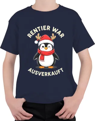 Produktbild von Rentier war t Pinguin Weihnachten lustig Geschenk Uni Kinder T-Shirt, Navy, 128