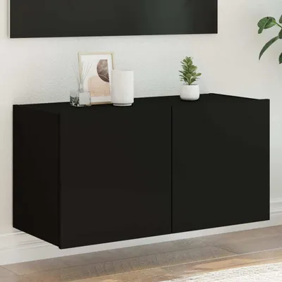 Produktbild von vidaXL TV-Wandschrank mit LED-Leuchten Schwarz 80x35x41 cm