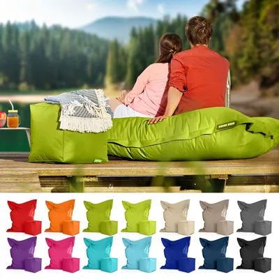 Produktbild von Green Bean® XXL Riesensitzsack 140x180cm + Hocker 40x40x40cm mit EPS-Perlen Füllung - 2er Set Sitzsack "Square+Cube" Grün