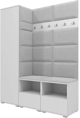 Produktbild von Garderoben-Set Nela II, Polstergarderobe mit zwei Schuhschränke, Flurmöbel mit Hochschrank (Farbe: Weiß + Trinity 32 (Hellgrau))