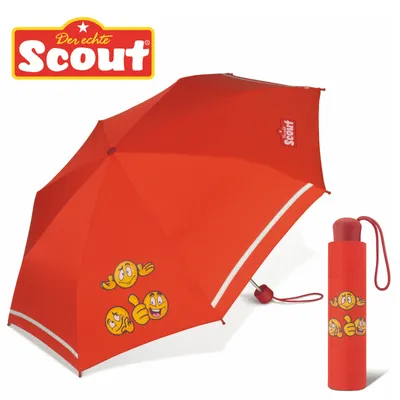 Produktbild von Scout Emoji Kinder Regenschirm Taschenschirm mit Reflektionsstreifen red