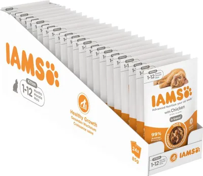 Imagen del producto de IAMS Delights Alimento húmedo para gatitos con pollo en salsa, 24 unidades de 85 g