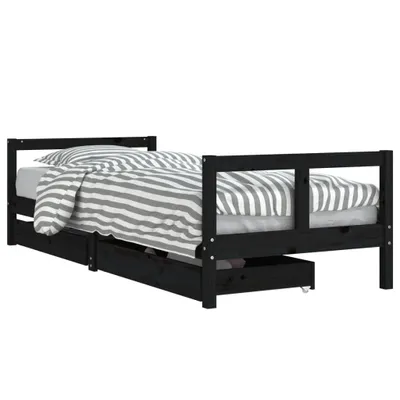 Obrázek produktu pro vidaXL Dětská postýlka se zásuvkami černá 80x200 cm Masivní borovicové dřevo