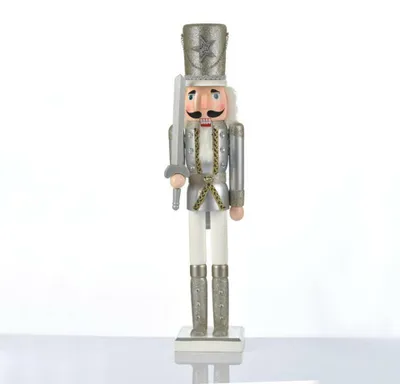 Produktbild von ACA Beleuchteter Nussknacker, weiß-silberner Soldat mit Schwert, 30 cm, X023002