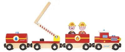 Image de Janod Train de pompiers - Chemin de fer en bois pour enfants