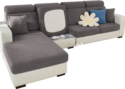 Obrázek produktu pro Kryt sedacího polštáře pohovky Stretch Sofa Cover, univerzální protiskluzový kryt pohovky Slipcover pro polštář pohovky 1/2/3 Seater L-Shaise Longue Furniture Protector (Grey, Chaise Longue Cover for Length 155-185CM)