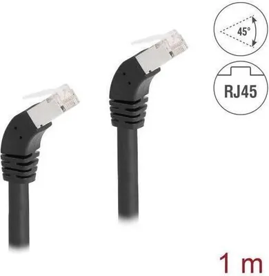 Produktbild von Delock RJ45 Netzwerkkabel Cat.6A S/FTP 45 Grad nach unten gewinkelt 1 m schwarz