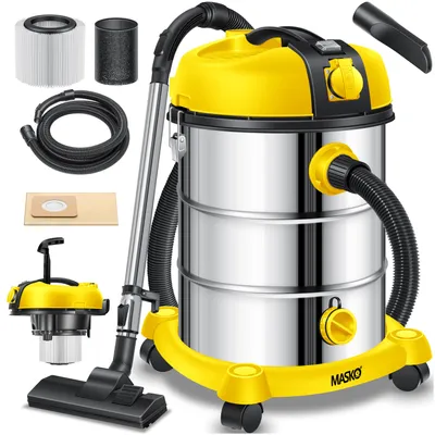 Produktbild von MASKO® Industriestaubsauger, Nass Trockensauger HEPA, 3 in 1 Filtersystem, 58 l/s Werkstattsauger mit Steckdose, 2300W, 30L, Industriesauger mit & ohne Beutel, Filter + Aufsätze, Push&Clean