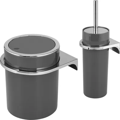 Immagine prodotto di bremermann Set da bagno 2 pezzi SAVONA , cestino per cosmetici da 5,5 litri e set per WC con supporto a parete, grigio rotondo