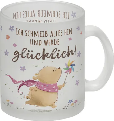 Produktbild von Glücklicher Bär Glas Tasse mit Spruch Ich schmeiß alles hin