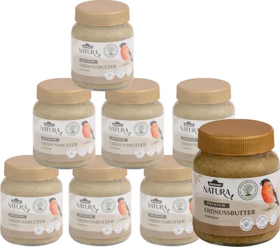 Produktbild von Dehner Natura Premium Wildvogelfutter, Erdnussbutter im Glas, Ganzjahresfutter energiereich / ungesalzen, hochwertiges Vogelfutter für Wildvögel, 8 x 340 g (2.72 kg)
