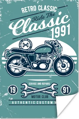 Produktbild von MuchoWow® Poster Motorrad - Werkzeuge - Vintage - Zeichnung 20x30 cm - Papierdruck