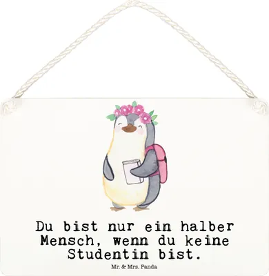Produktbild von Mr. & Mrs. Panda Schild Studentin Herz DIN A6 - Weiß - Geschenk, Motivschild, Türschild, kleine aufmerksamkeit, holzbild, Holzschild