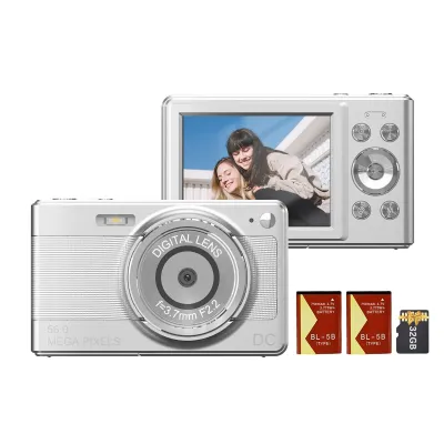 Produktbild von 1080P Digitalkamera, digitale Videokamera, Camcorder, 56 MP, 2,88 Zoll IPS-Bildschirm, 8-facher Digitalzoom, AF, Autofokus, Anti-Shake-Gesichtserkennung, mit 32 GB Speicherkarte, 2 Akkus, Weihnachtsgeschenk fuer Kinder und Jugendliche