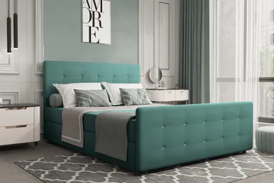 Produktbild von Boxspringbett Schlafzimmerbett MARKOS 160x200cm Stoff Soro Türkis inkl. Bettkasten