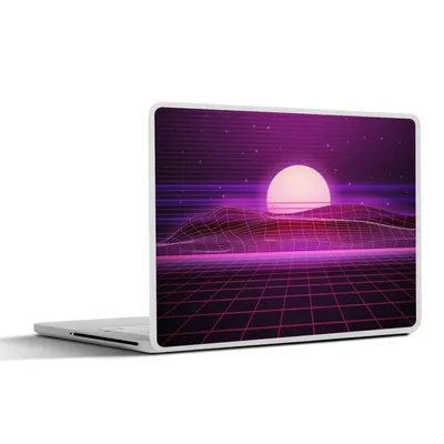 Produktbild von MuchoWow® Laptop Aufkleber Sticker Cover Spiele - Neon - Retro - Lila - Sonne - Spiele 31x22.5 cm - Laptop-Deko