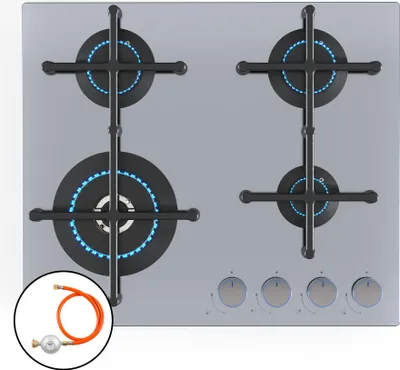 Image de Klarstein Illuminosa 4 Plaque De Cuisson Gaz, 4 Brûleurs Sabaf, 4kW, Acier Inoxydable, Allumage Électrique, Supports Magnétiques, Pour Gaz Naturel & GPL, 59x13x51 cm