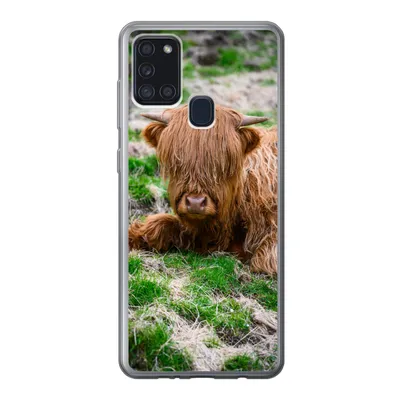 Produktbild von MuchoWow® Handyhülle Schutzhülle Hülle für Samsung Galaxy A21s Schottischer Highlander - Heu - Gras Silikon Softcase Handy Hülle - Hartschale