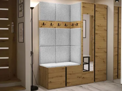 Obrázek produktu pro Stěna do předsíně s čalouněnými panely 42x42 SELAND 10 - artisan / černá / šedá