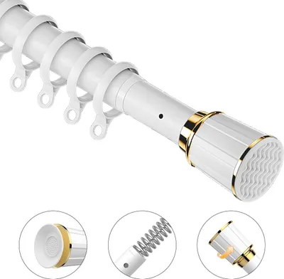 Produktbild von Verstellbare Duschvorhangstange, 70-120 cm, Edelstahl Federstange für Fenster oder Dusche, kein Bohren, rostfrei, einfach zu installieren, Weiß.