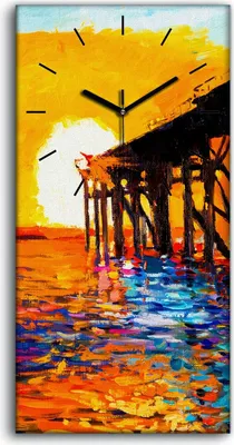 Produktbild von Küchenuhr Bürouhr Leinwand Uhr Quarz 30x60 Brücke Sonnenuntergang Sonne Himmel - schwarze Hände