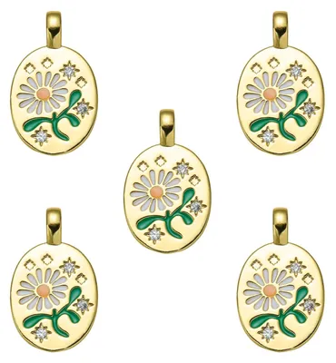 Imagen del producto de 5 colgantes ovalados de esmalte dorado para la creación de joyería creativa
