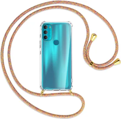 Produktbild von Handykette Backcover-Schutzhülle mit Band (Metall goldfarben) für Motorola Moto G71 5G - Rainbow