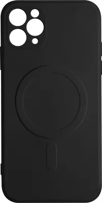 A black iPhone case with a MagSafe ring is shown against a white background.