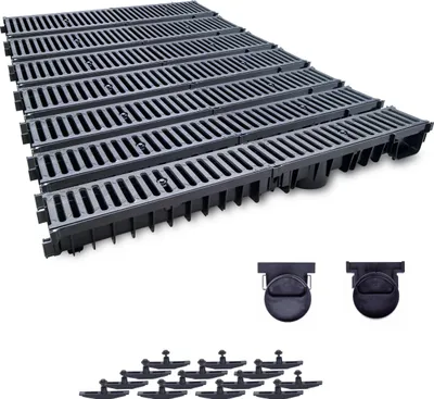 Produktbild von 7 m Entwässerungsrinne mit Dichtung Belastungsklasse C250. Gussrost ( Gußrost ). Tiefe: 100mm