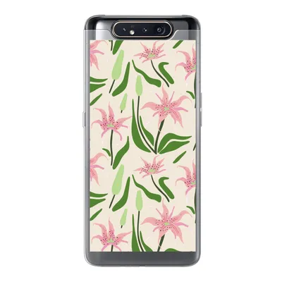 Produktbild von MuchoWow® Handyhülle Schutzhülle Hülle für Samsung Galaxy A80 Blume - Rosa - Blatt Silikon Softcase Handy Hülle - Schutzdeckel