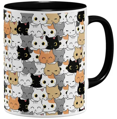 Kaffeetasse mit Katzenmotiv, Keramik, 325 ml, Schwarz