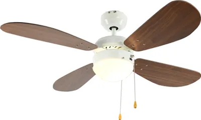 Produktbild von Deckenventilator Classic 105 cm Weiß / Nussbaum mit Beleuchtung und Zugketten