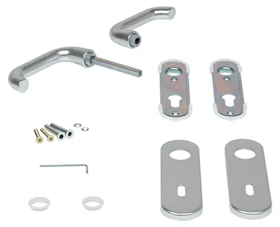 Türdrückergarnitur D-110, kurzes Schild, Aluminium, silber