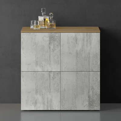 Produktbild von doporro Sideboard Kommode 76 cm in Kerneiche und Beton Aufbewahrungsschrank Bodenstehend für Ihren Wohnbereich Viel Stauraum Schrank 04