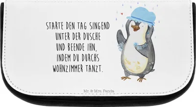 Produktbild von Mr. & Mrs. Panda Kosmetiktasche Pinguin Duschen - Weiß - Geschenk, Waschtasche, Tanzen, Dusche, Singen, Organizer, Kulturtasche, Duschkonzert, schmink, kulturtäschchen
