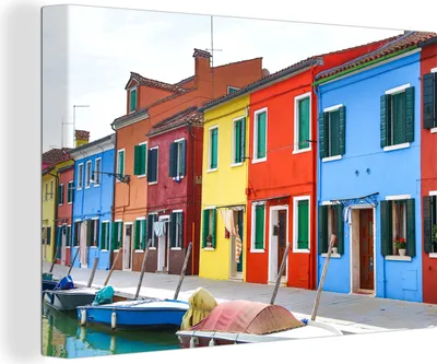 Produktbild von OneMillionCanvasses® - Leinwandbilder - 140x90 cm, Bunte Häuser am Wasser auf der Insel Burano in Italien, Wandbilder Kunstdruck Wanddekoration - Foto auf Leinwand - Gemälde auf