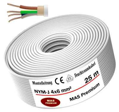 Immagine prodotto di 25 m di cavo impermeabile Cavo di alimentazione Cavo inguainato NYM-J 4x6 mm² Cavo elettrico