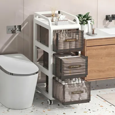 Obrázek produktu pro Úzká skříňka do koupelny na kolečkách, šířka 30 cm
