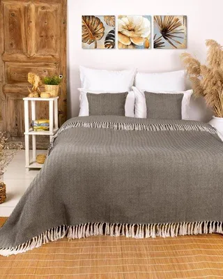 Obrázok produktu pre Unyqoos® Veľká bavlnená prikrývka, 100% bavlna, 260 g/m² – vzor "rybia kosť" a 10 cm franjky, rozmery 180×240 / 220×240, vhodná na leto aj zimu, Oeko-Tex