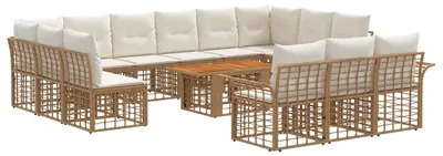 Produktbild von vidaXL Gartensofa-set 14 stk. Natürlich und Cremweiß Poly-Rattan