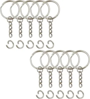 Image de Porte-clés avec une chaîne de 2,5 cm et un anneau à vis ouvert, lot de 50 pièces
