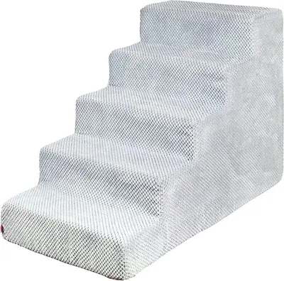 Produktbild von Hundetreppe Katzentreppe Haustiertreppe Aufstiegshilfe Plüschbezug 5 Stufen Grau