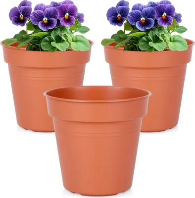 Produktbild von 3x Gartenblumentopf aus Kunststoff, braun, für Pflanzen, Blumen, Kräuter, 13 x 12 cm