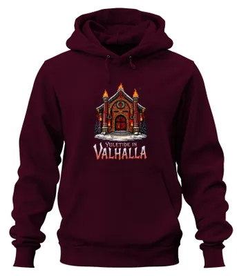 Immagine prodotto di Yuletide in Valhalla Viking Nordic Christmas Raven Vintage Unisex Hoodie Felpa con cappuccio, Borgogna, M