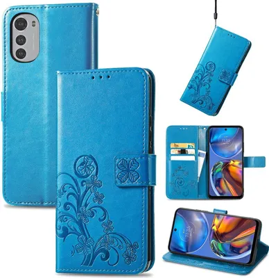 Produktbild von König Design Hülle kompatibel mit Motorola Moto E32 Kunstleder Handyhülle - Handy Case Blau