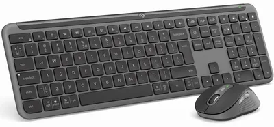 Produktbild von Logitech Signature Slim Combo MK950, Kabellos, RF Wireless + Bluetooth, Scherenschalter, QWERTY, Graphit, Maus enthalten