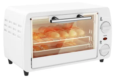 Produktbild von HOMCOM Tisch-Elektroofen, 10 Liter, 750 W, kleiner Elektroofen mit Temperatur bis zu 230 °C, Timer, 60 Minuten, Tablett und Rost, 36,5 x 26 x 22 cm, Weiß
