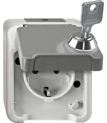 Produktbild von MERTEN Steckdose SCHUKO Aquastar MEG24238029 Schloss-Nr. 200 lichtgrau