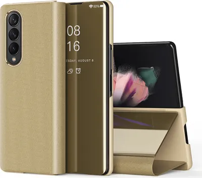 Produktbild von Galaxy Z Fold 3 5G Hülle, Überzug Spiegel Smart View Schutzhülle Klapphülle mit Ständer für Samsung Galaxy Z Fold 3 5G Gold