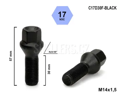 Obrázek produktu pro Kolový šroub M14x1,5x30 kužel, klíč 17, C17D30F-BLACK, výška 57 mm